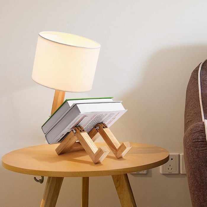 Unikalna lampka biurkowa w kształcie robota, mała, wielofunkcyjna lampka nocna, norma europejska E27 (bez źródła światła)