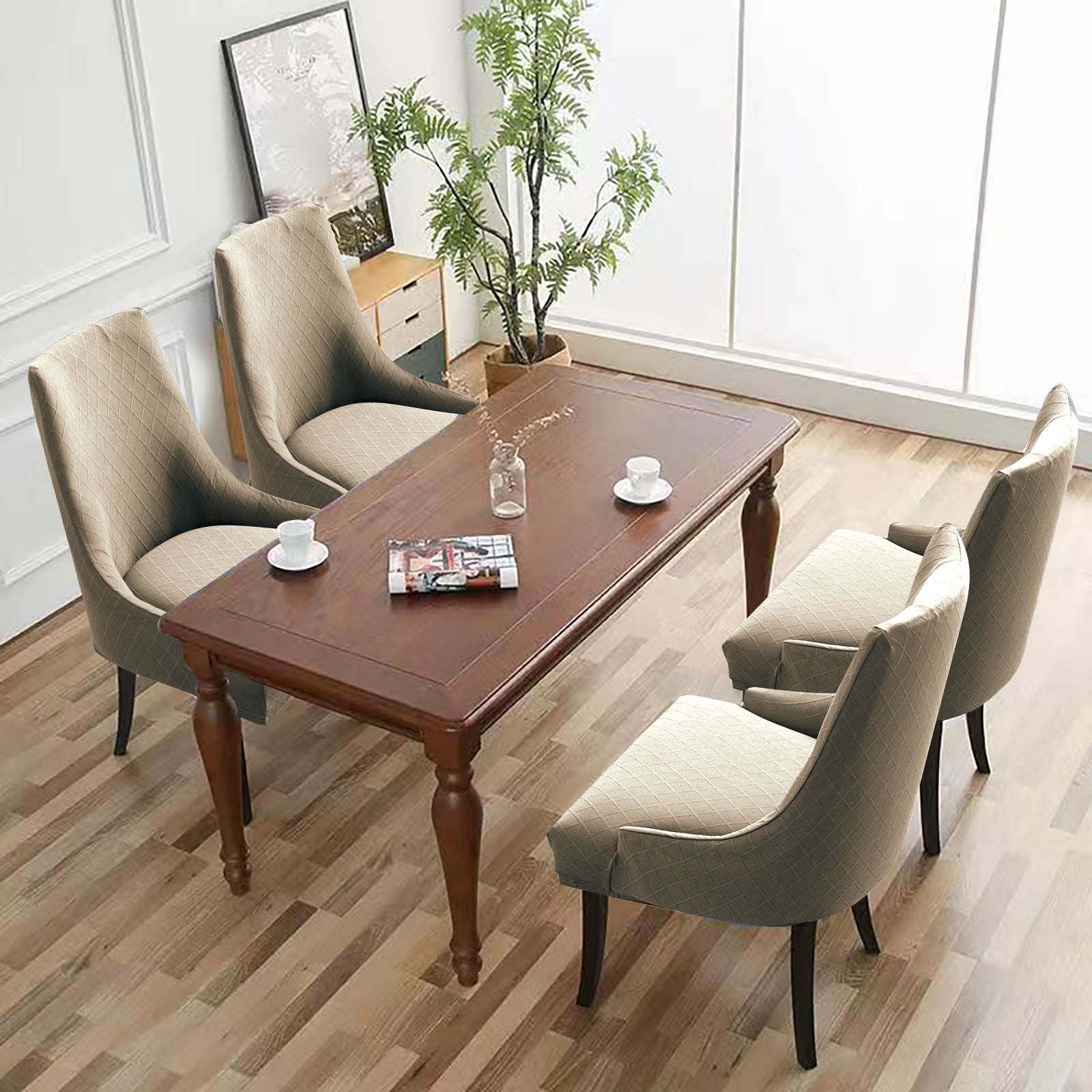 Zestaw 4 pokrowców na krzesła Diamond Waterproof Expandable – Taupe, uniwersalny pokrowiec na krzesło, nowoczesny i trwały, odpowiedni do domu, hotelu
