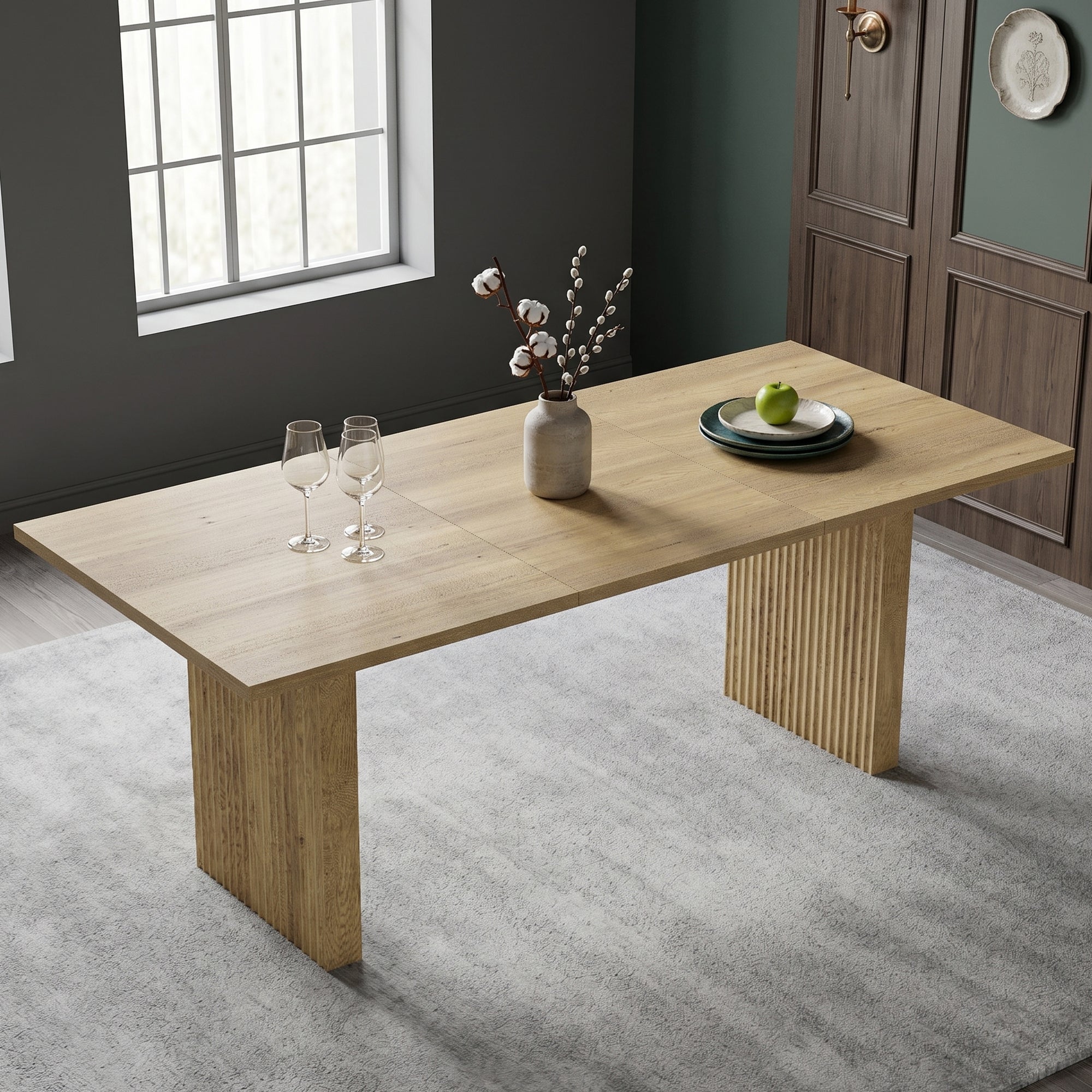 Rozkładany stół jadalniany 140/200x90x75 cm - Dla 6–8 osób - Prostokątny blat - Gruby blat - Fornir dębowy - naturalny