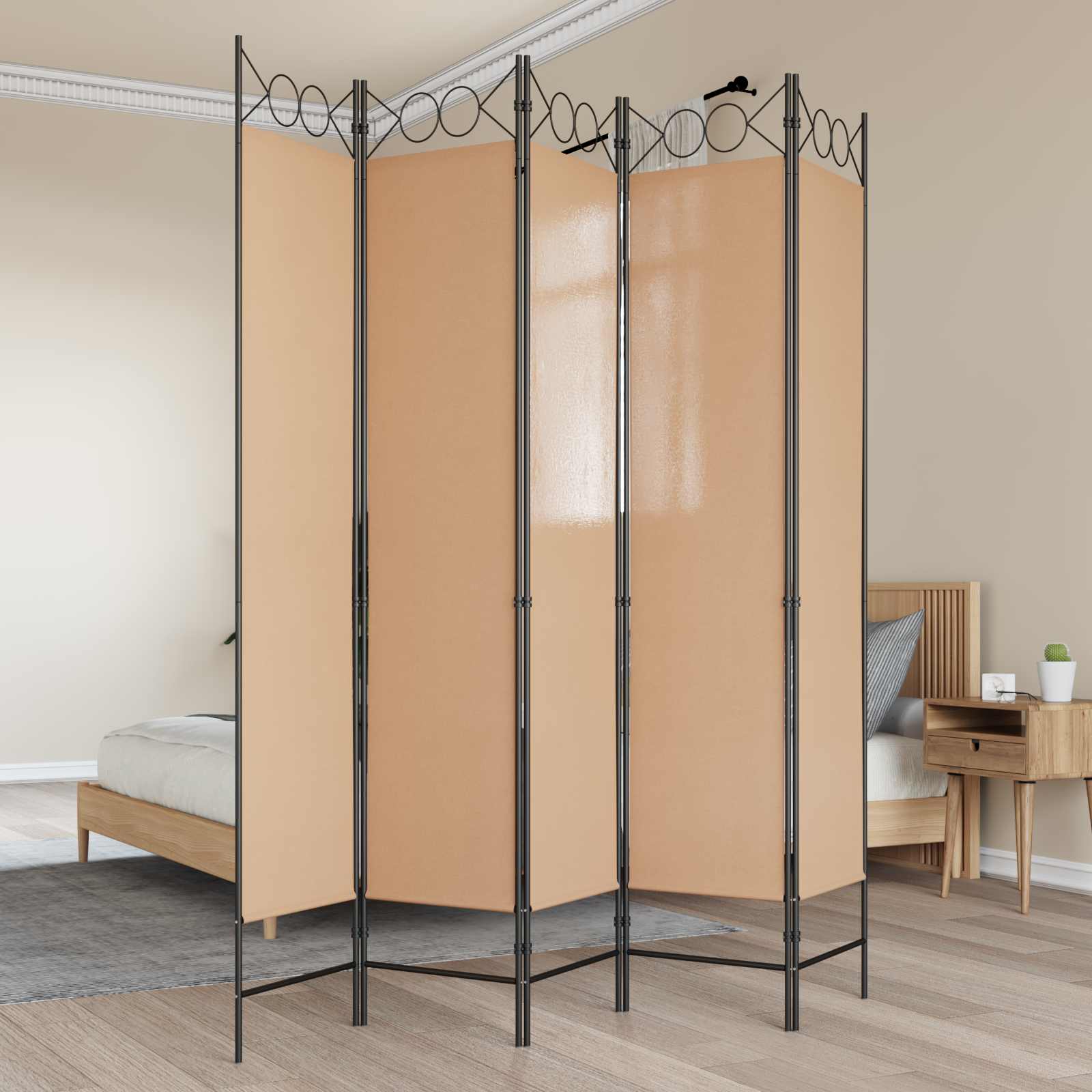 5-panelowy parawan Beżowy 200 x 200 cm tkanina vidaXL
