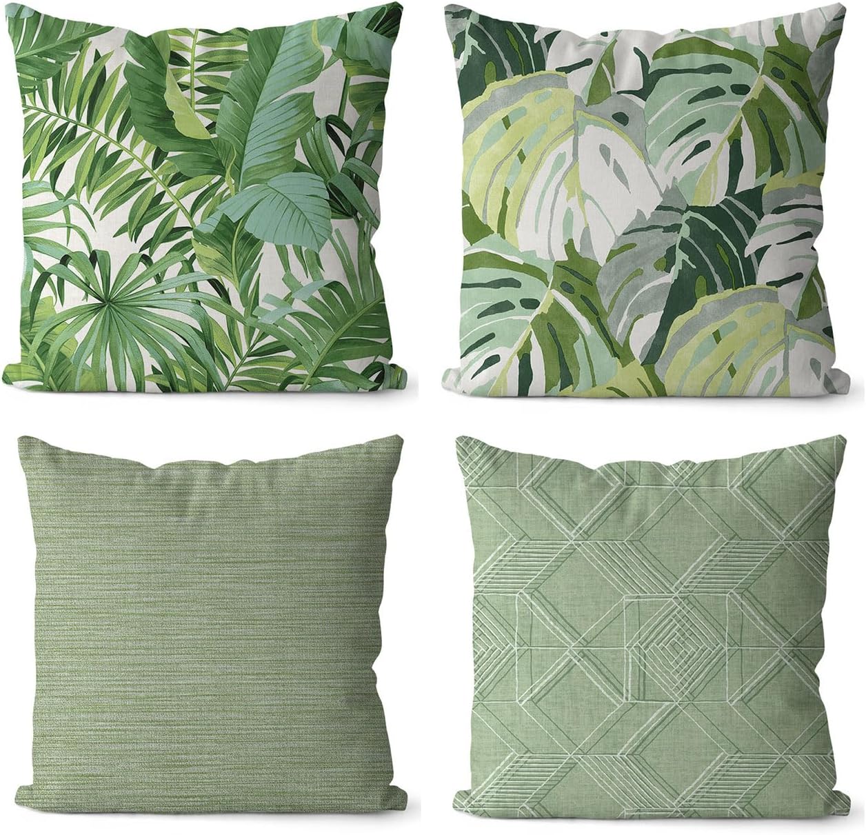 Zestaw 4 Poszewek na Poduszki 45x45cm Lniane, Poszewka na poduszkę na sofę Dekoracja Nowoczesna Liść Roślinny Wzór Floralny Botaniczny Salon Sypialnia