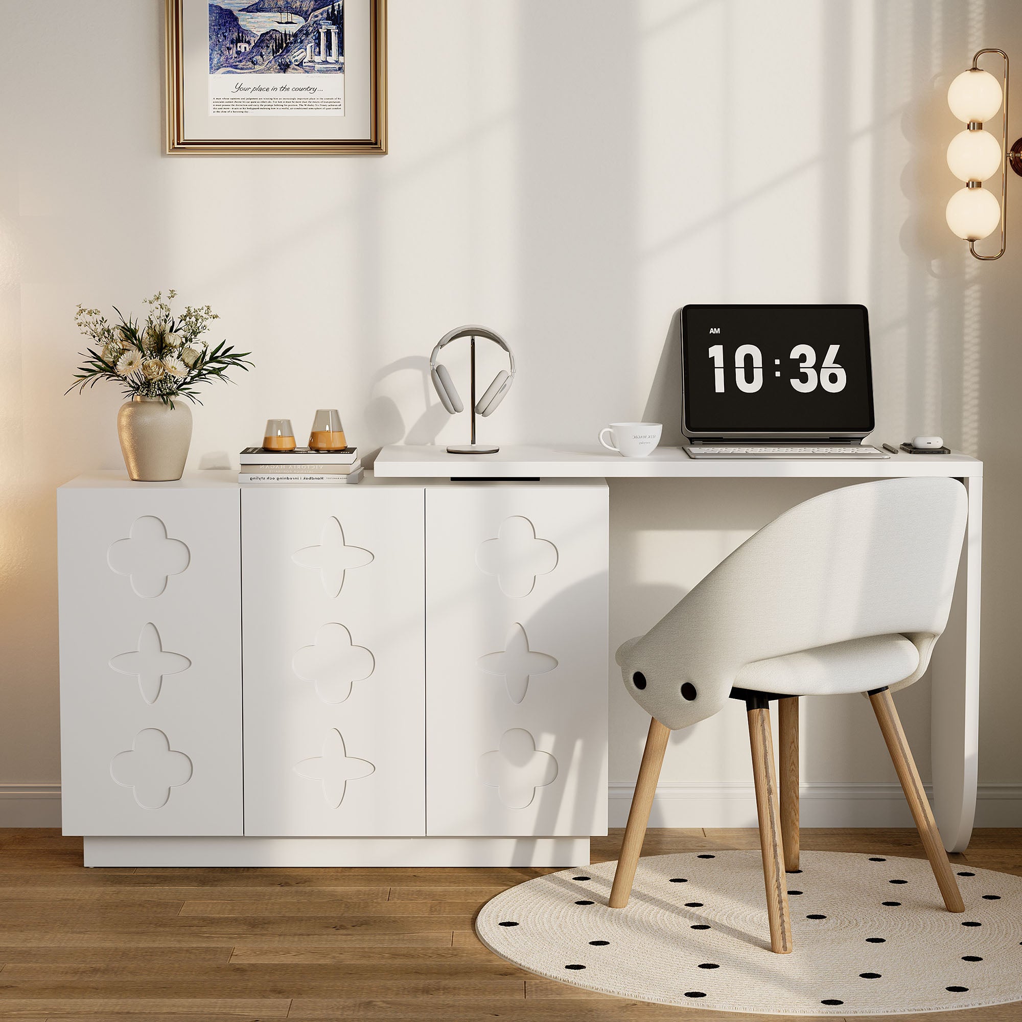 Biurko narożne obrotowe z 3 drzwiami - 110 x 40 x 75 cm - MDF - białe