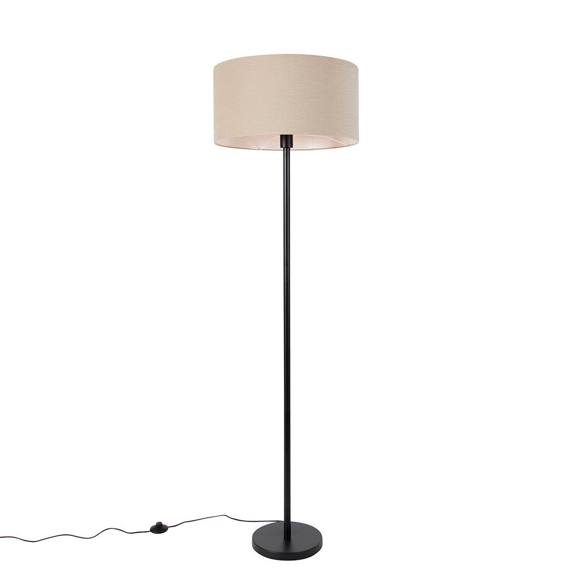 Qazqa designerski lampa podłogowa z kloszem - Simplo Stof - czarny, okrągły, max. 60w, kompatybilny z żarówką LED, e27, 170cm