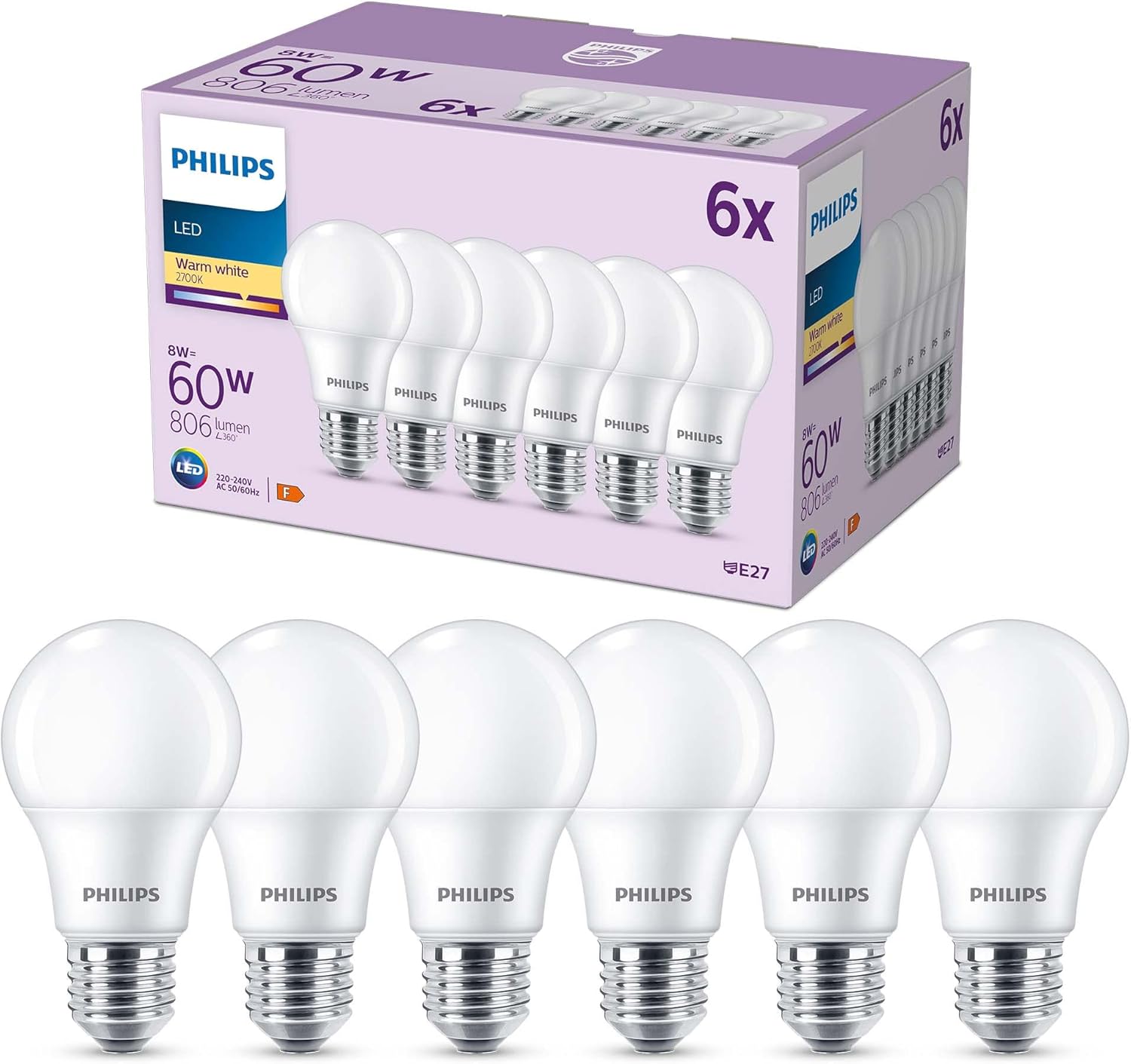 LATIO 6 szt. żarówek LED E27 60 W, białe Ciepły