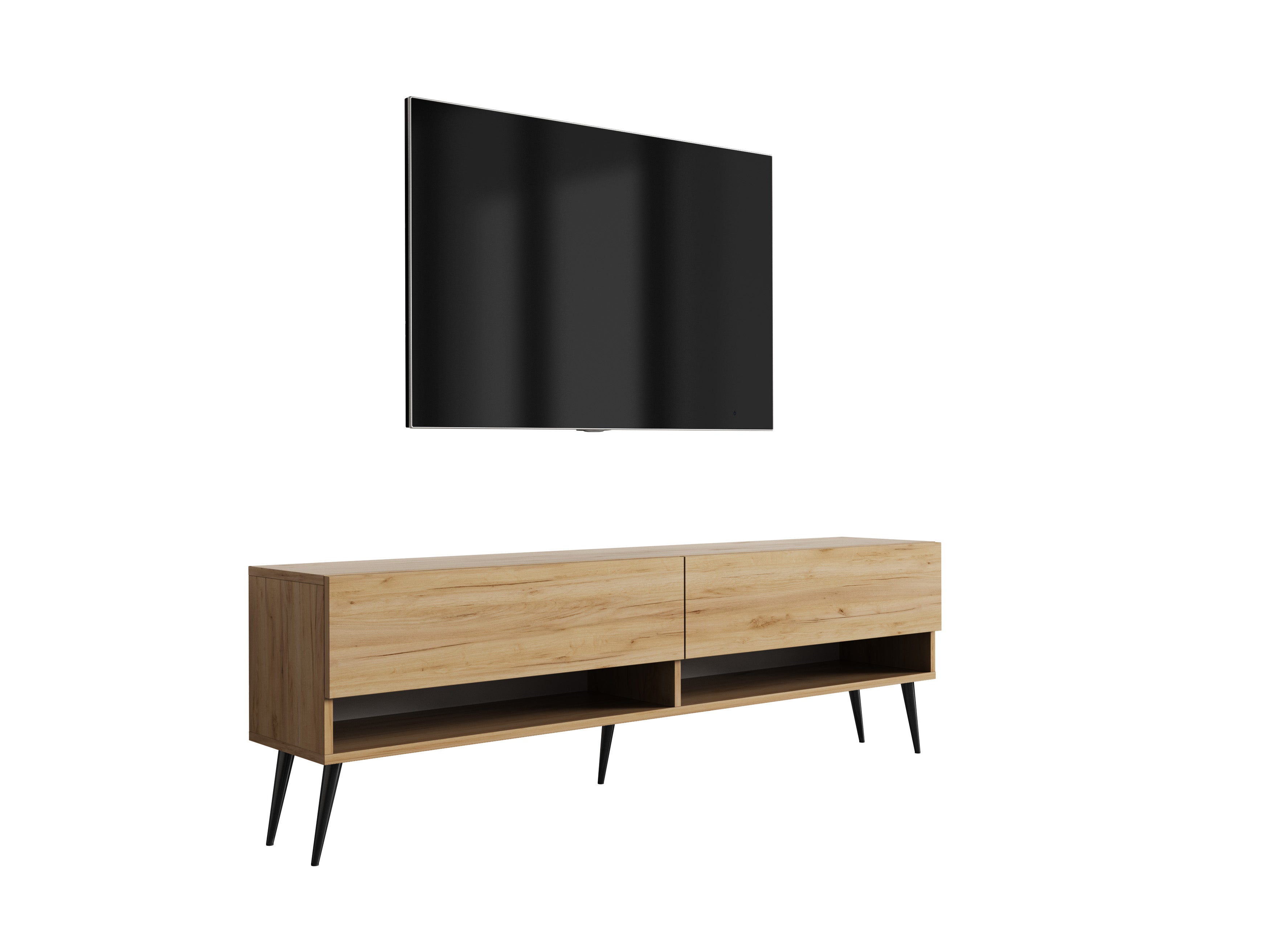 Szafka pod telewizor 170 cm Dąb Craft, nóżki pochyłe czarne, 170 × 32 × 52 cm