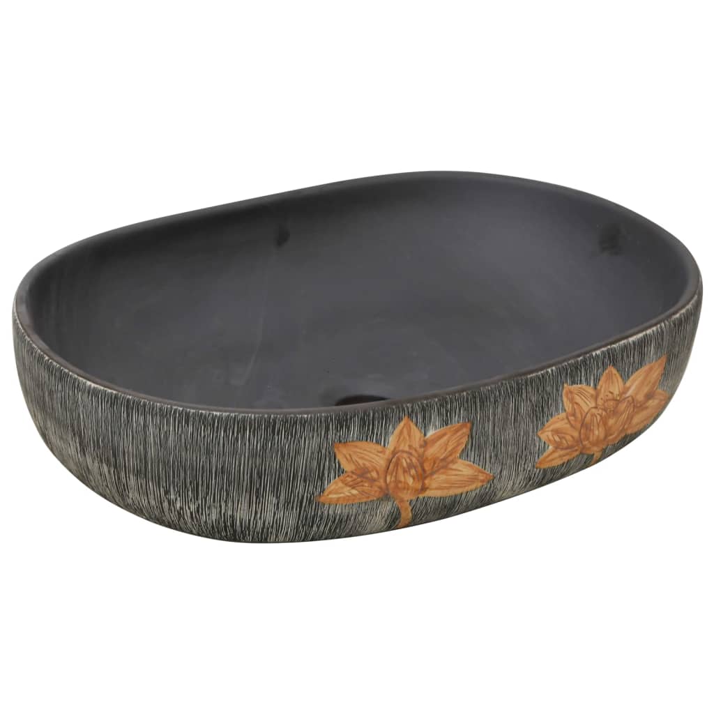Umywalka Nablatowa Ceramiczna Owalna Szaro-Czarna do Łazienki 59 cm