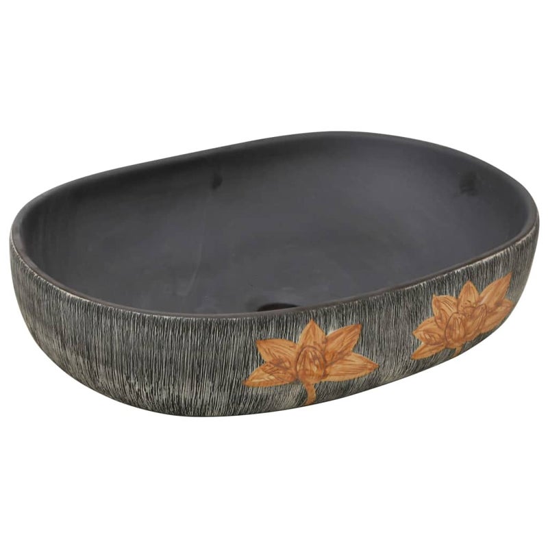 Umywalka Nablatowa Ceramiczna Owalna Szaro-Czarna do Łazienki 59 cm