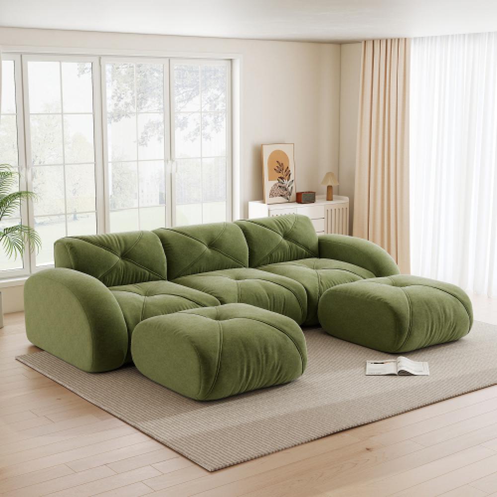 Sofa bezramowa, modułowa, 3-osobowa, pianka 32D o wysokiej gęstości, wygodna tkanina szenilowa, konstrukcja antypoślizgowa, nie wymaga montażu.