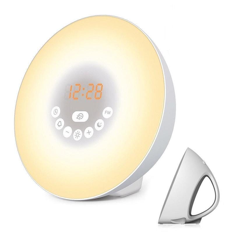 Nocna lampka - Delikatne, świetliste budzenie - Z ciemnym wyświetlaczem trybu nocnego - Ciesz się spokojniejszymi porankami - Lampka imitująca światło