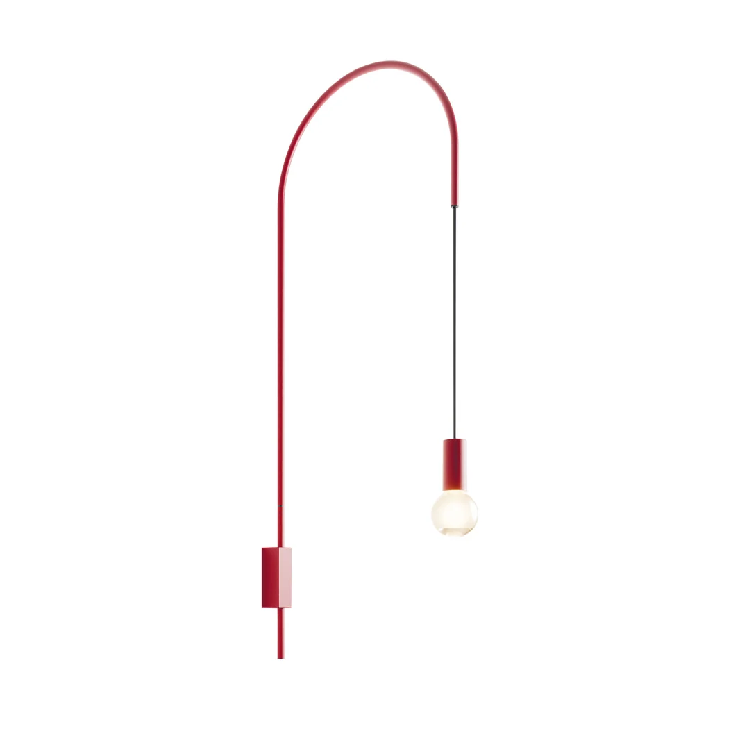 Zafferano - Lampa ścienna Filo, obrotowa 200°, malowany metal, żarówka E27 maks 60 W w zestawie, wys 110 cm - czerwona