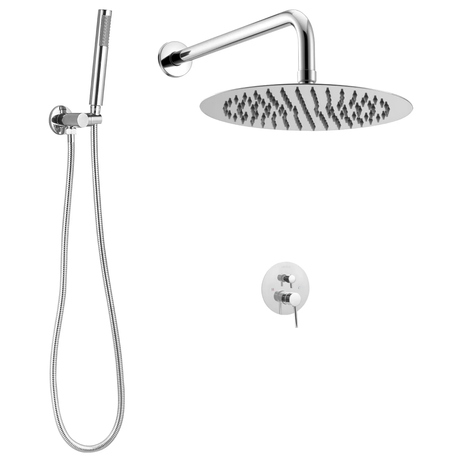 Zestaw prysznicowy deszczowy 25,4 cm okrągły z baterią ścienny chrom