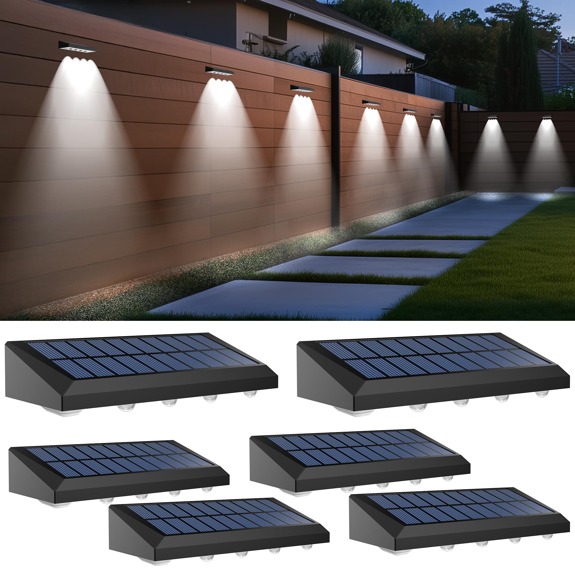 Zestaw 6 lamp solarnych do ogrodu, zasilanych energią słoneczną, wodoodpornych do ogrodu, schodów, murów, stopni, białe światło.