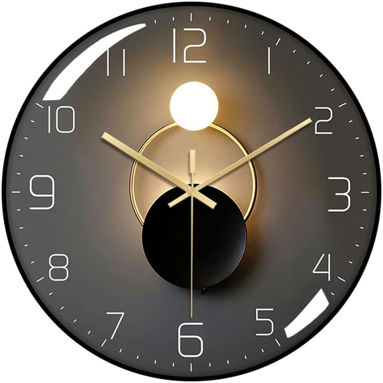 Cichy zegar ścienny, okrągły kwarcowy zegar ścienny o średnicy 30 cm do salonu, biura, sypialni i kuchni (czarny)