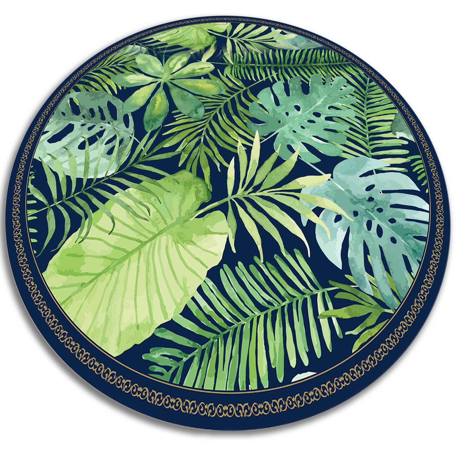 Chodnik winylowy okrągły, tropikalne liście zielone botaniczny styl naturalnej dekoracji 50x50 cm – Tulup