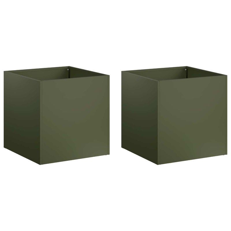 2x Donica Ogrodowa Stalowa 35x35x35 cm Oliwkowa na Taras na Balkon na Zioła
