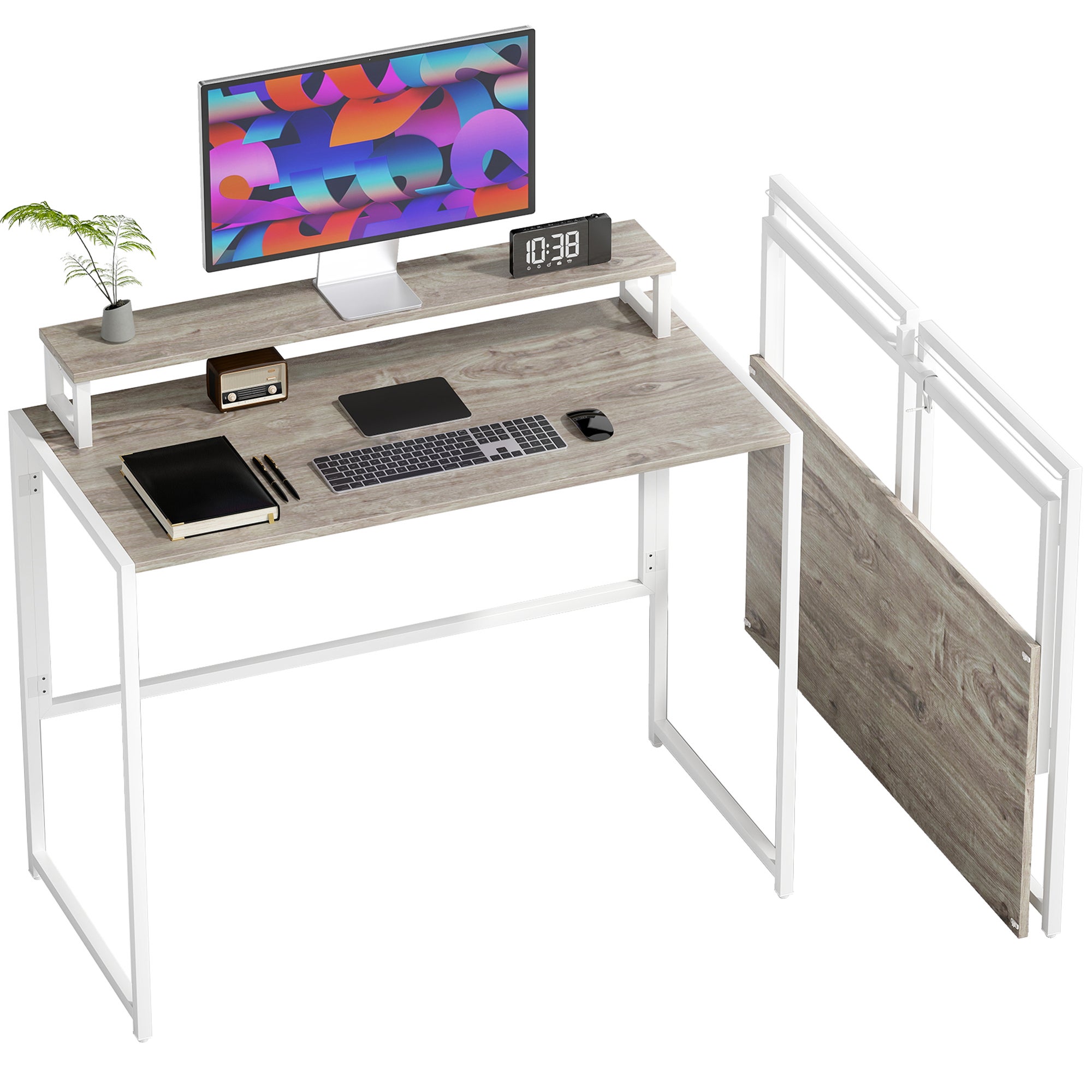 Biurko składane oszczędzające miejsce z wyjmowaną podstawą pod monitor, 100 x 48 x 87,5 cm, drewno
