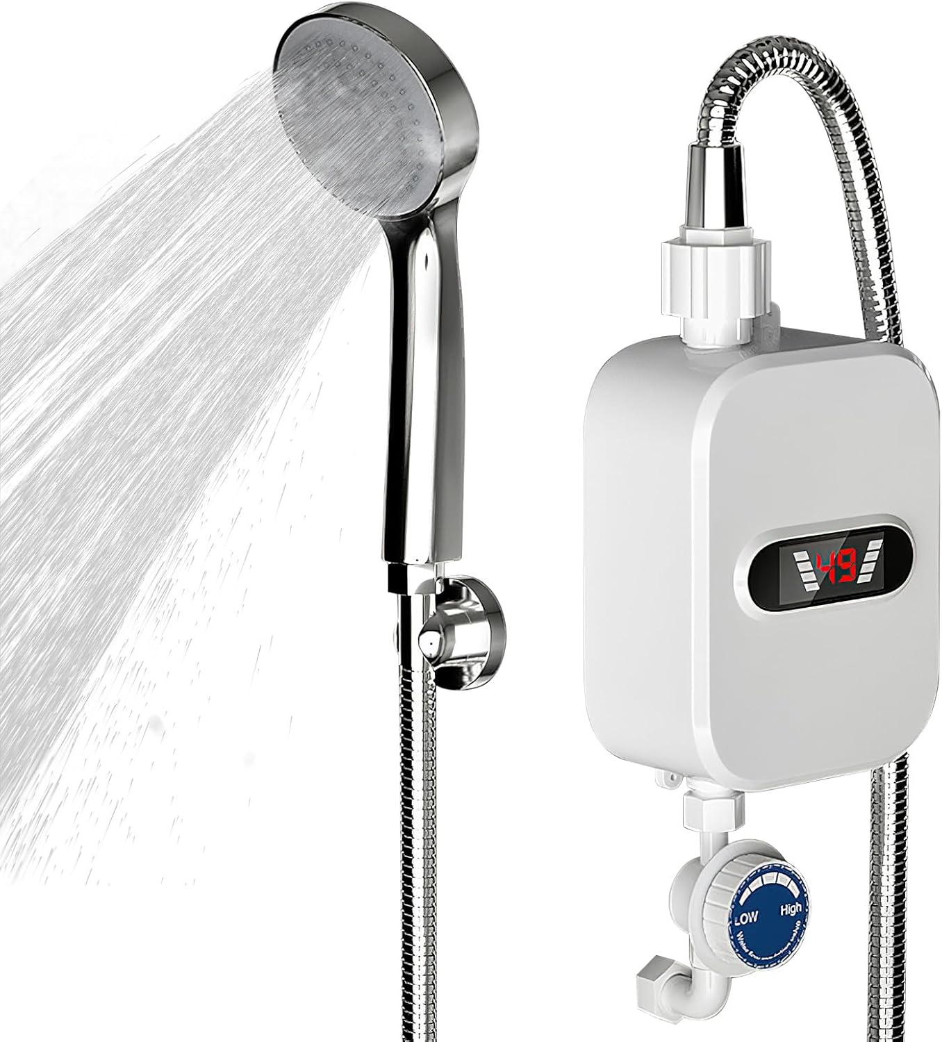 Podgrzewacz wody elektryczny przepływowy, przenośny prysznic z podgrzewaczem o mocy 3500 W, wyświetlacz temperatury LED, miniaturowy bez zbiornikow
