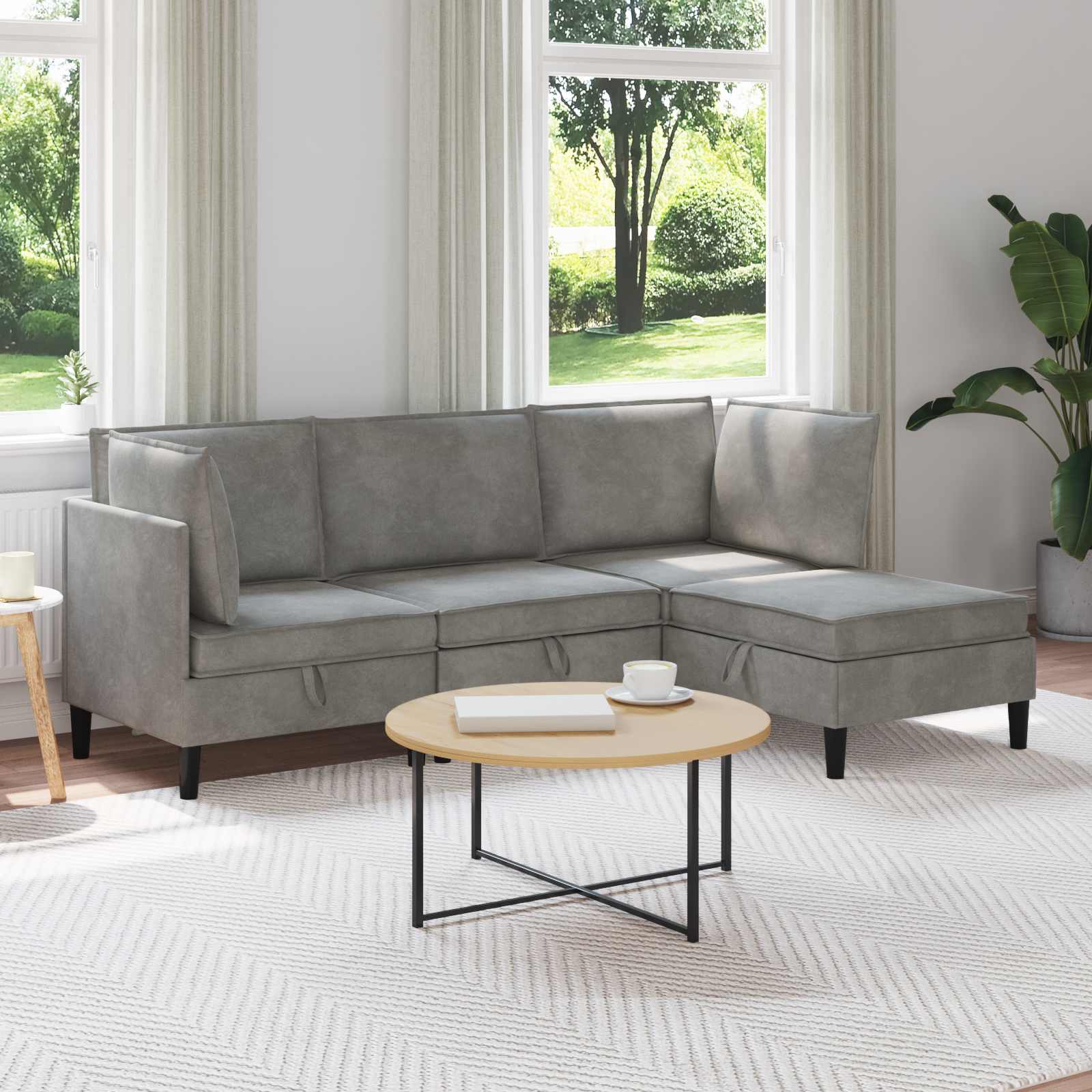 Zestaw mebli do salonu z poduszką 4 pcs jasnoszary Welur vidaXL