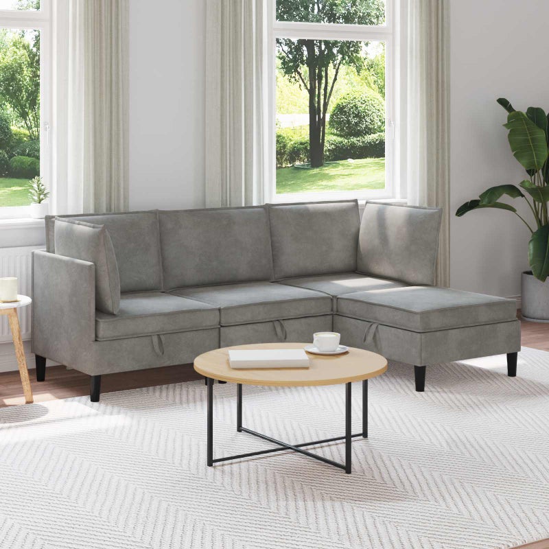 Zestaw mebli do salonu z poduszką 4 pcs jasnoszary Welur vidaXL