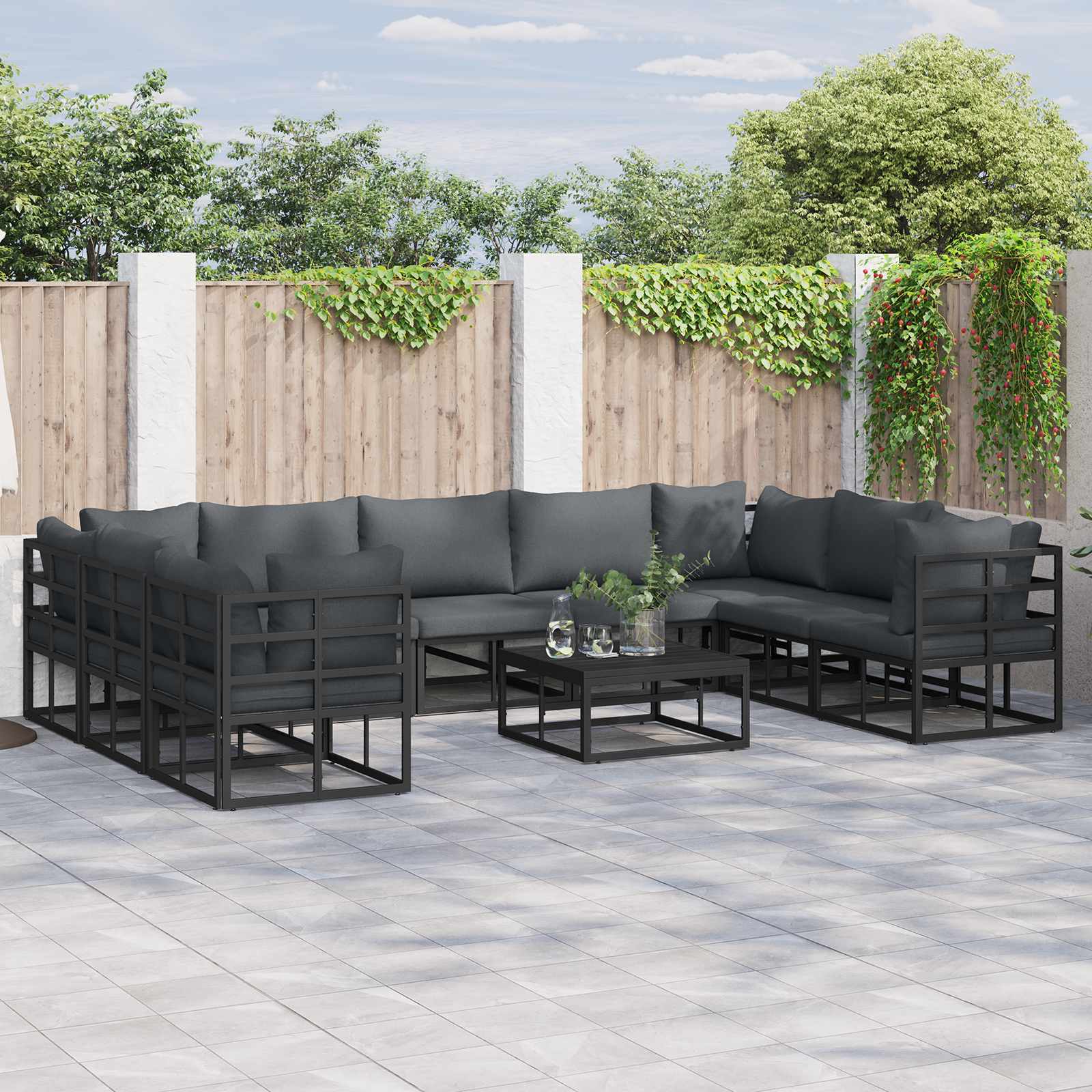Zestaw Sof na Ogród z poduszką 9 pcs Czarny Aluminium vidaXL