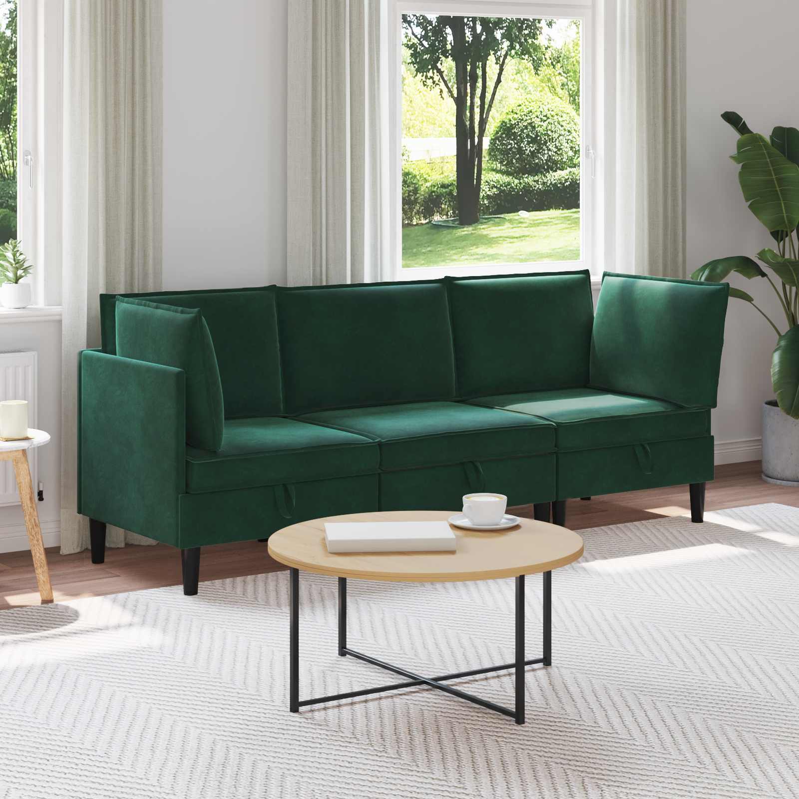 Zestaw mebli do salonu z poduszką 3 pcs Ciemnozielony Welur vidaXL