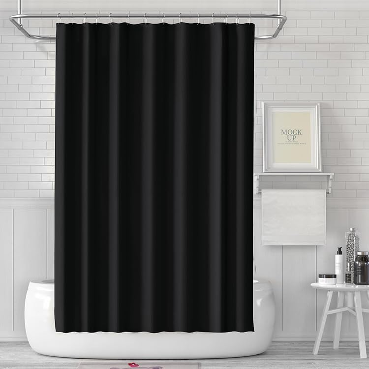 Zasłona prysznicowa anty-pleśniowa 180 x 180 cm – wodoodporna, zmywalna tkanina z 12 pierścieniami, elegancka czerń