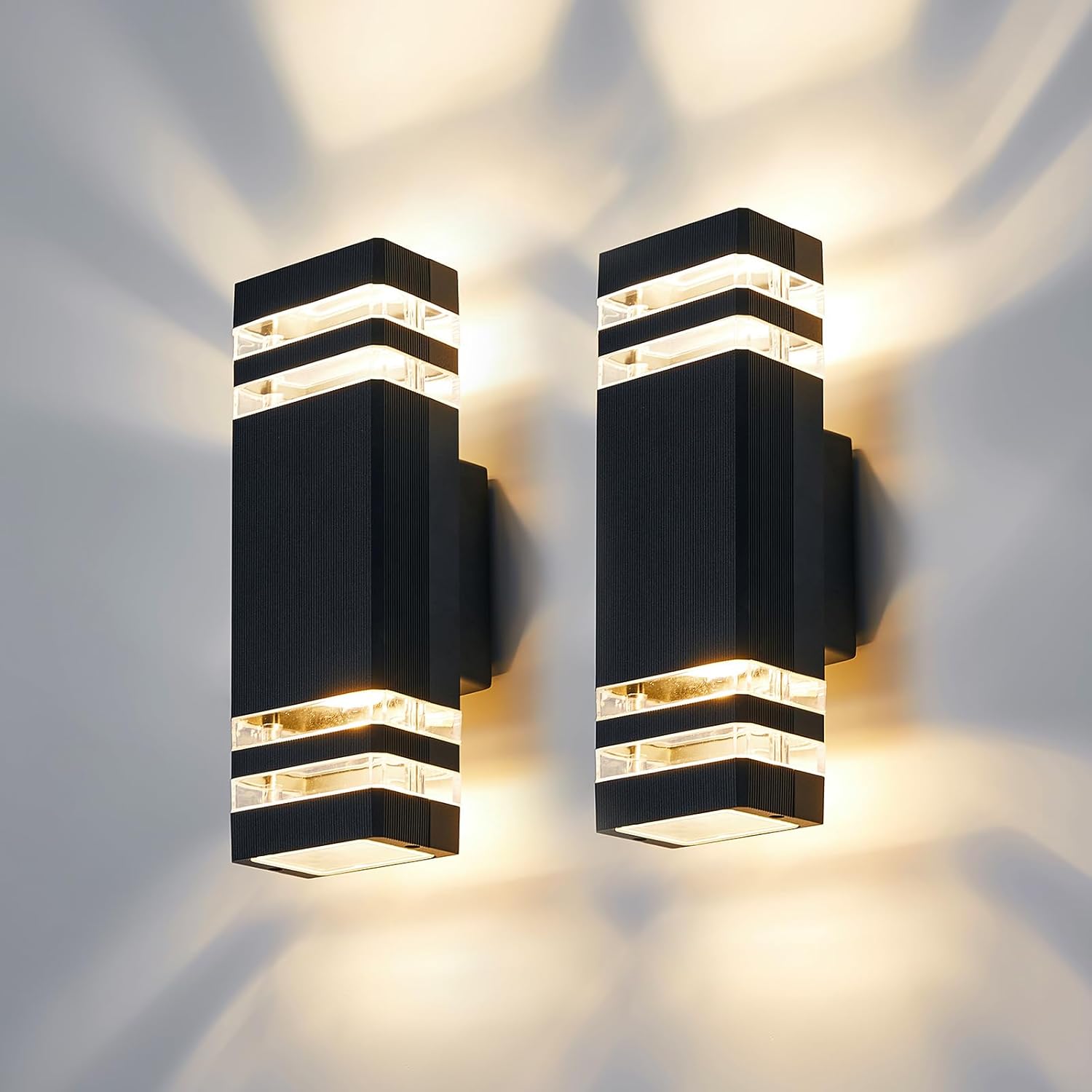 Zestaw 2 zewnętrznych lamp ściennych LED, wodoodporna lampa ścienna zewnętrzna IP65, oświetlenie zewnętrzne ścienne góra/dół 3000K, GU10 aluminium