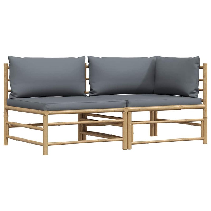 Sofa Ogrodowa Modułowa 2-Osobowa Bambusowa z Szarymi Poduszkami na Taras