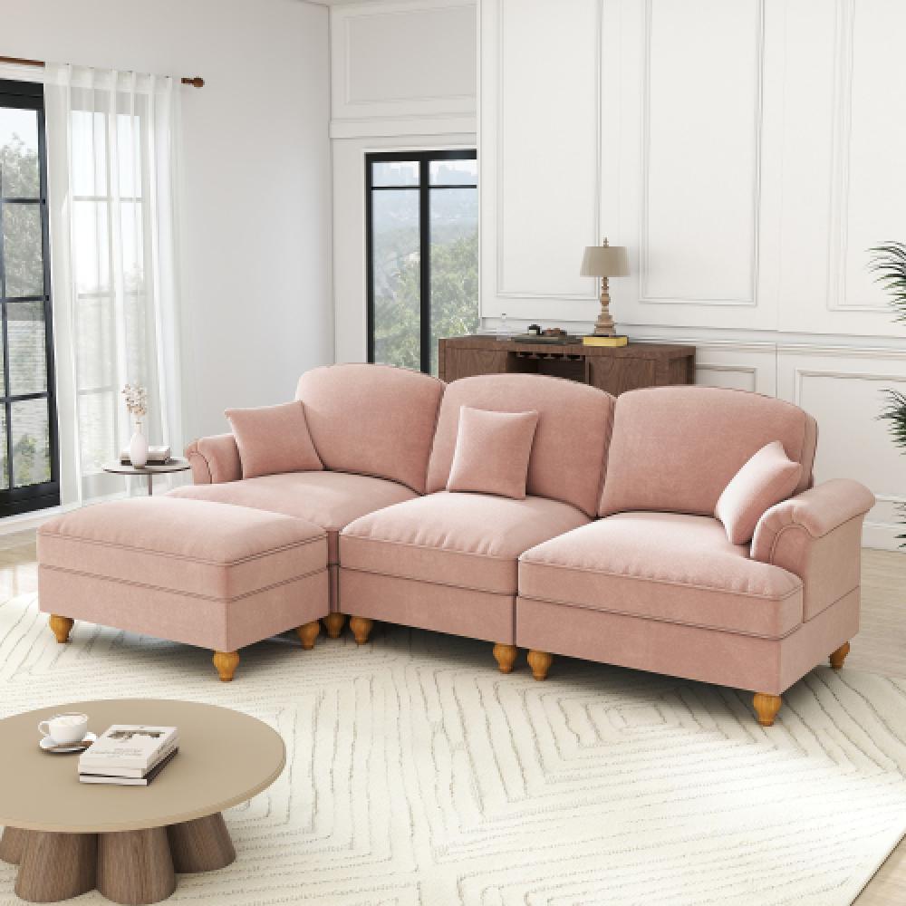 Elegancka, 3-osobowa sofa w stylu średniowieczno-nowoczesnym, z rozszerzanymi podłokietnikami, zdejmowanym błotnikiem