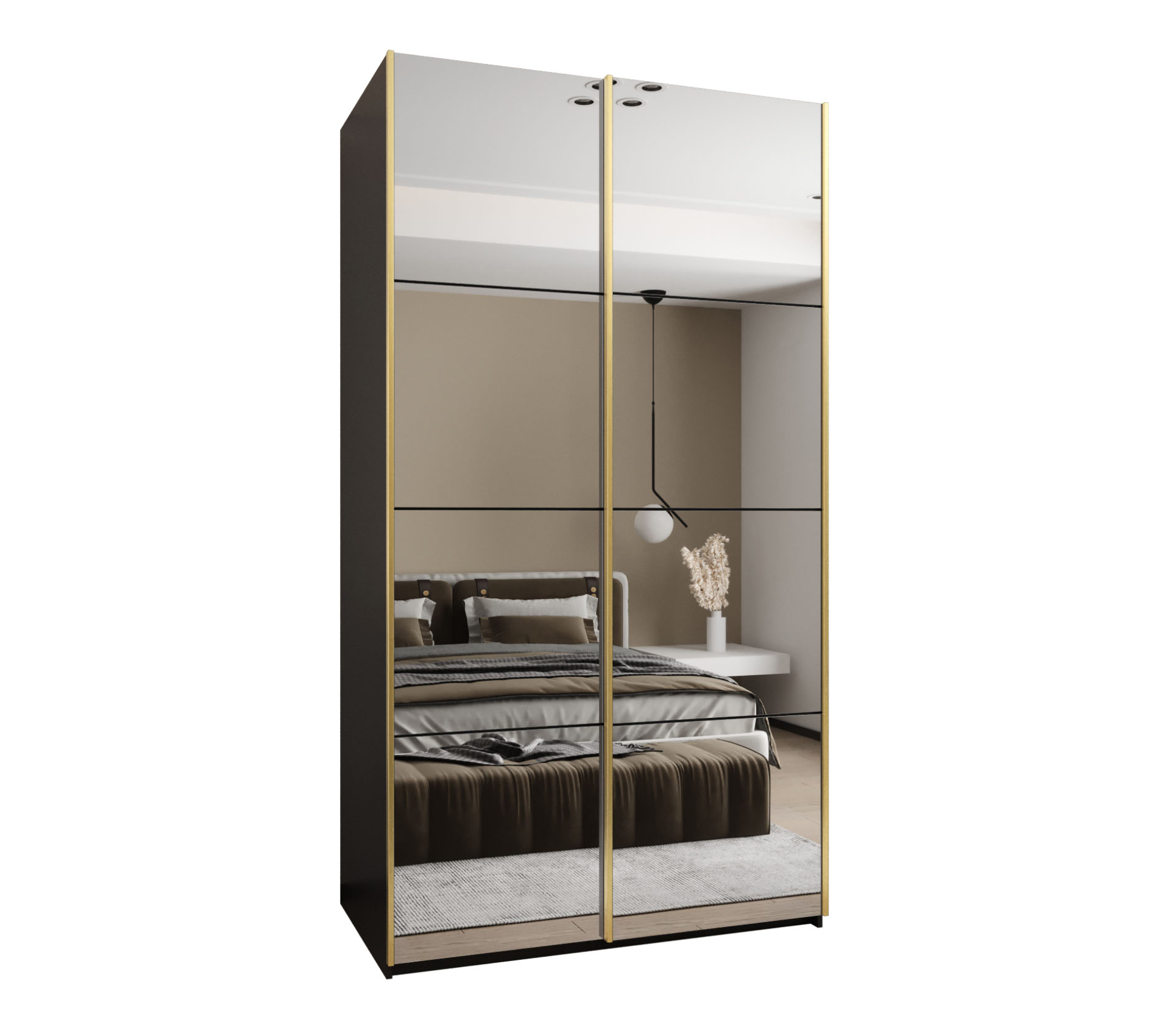 Szafa przesuwna wysoka Lux 2 140 x 64 x 245,5 cm czarny + czarny + u. złoty - Abiks Meble