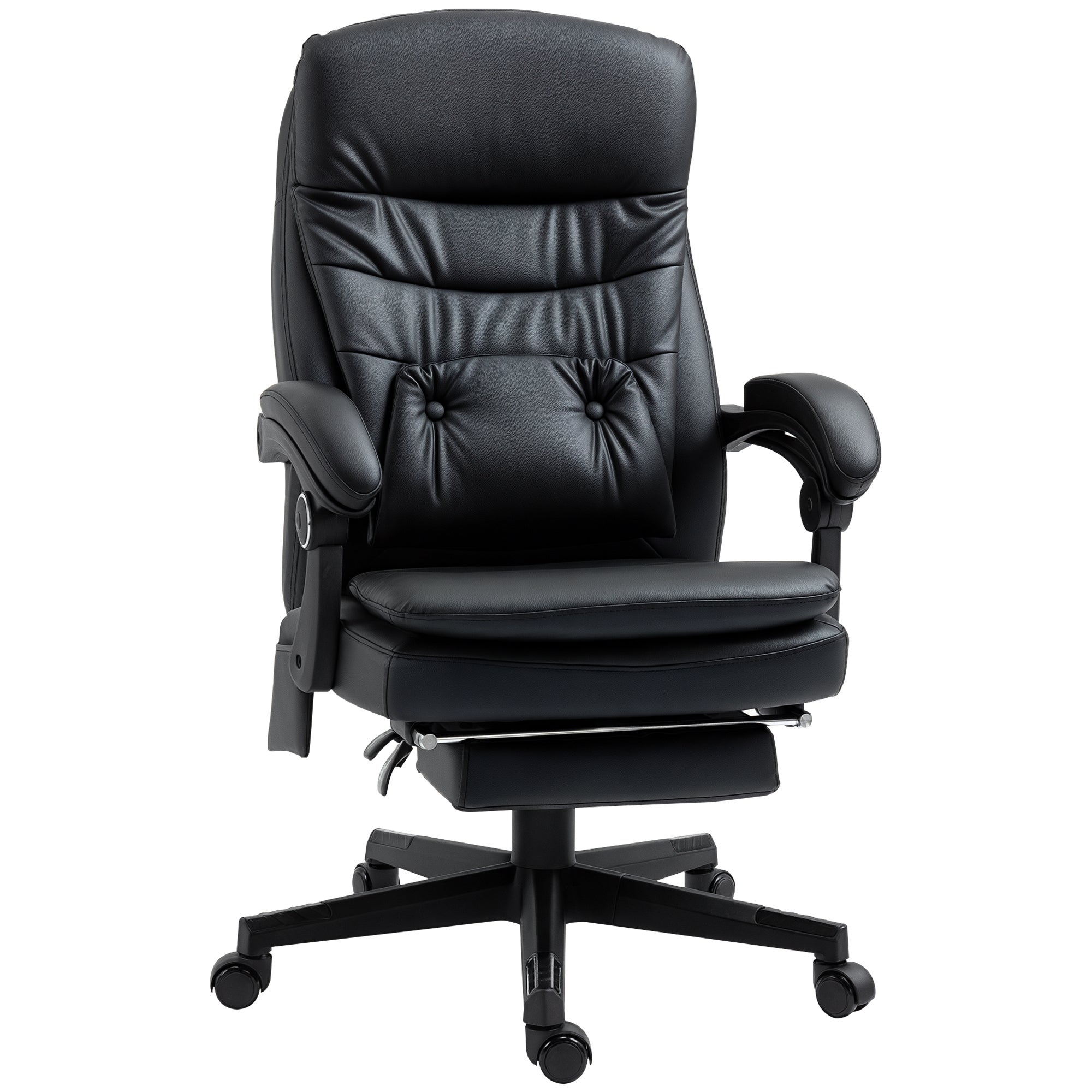 Fotel biurowy z masażem, ze skóry ekologicznej, z portem USB, 64 x 69 x 107-115 cm, czarny