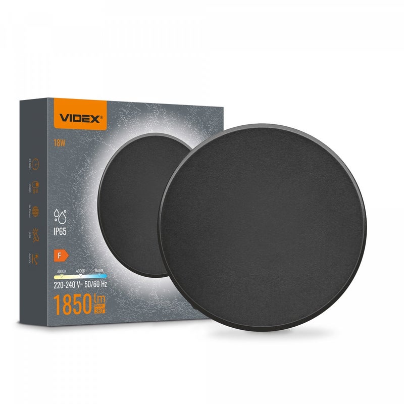 Kinkiet zewnętrzny LED 18W 3000/4000/6500K 1850lm tworzywo sztuczne czarny wym:25x25x5cm IP65 Videx