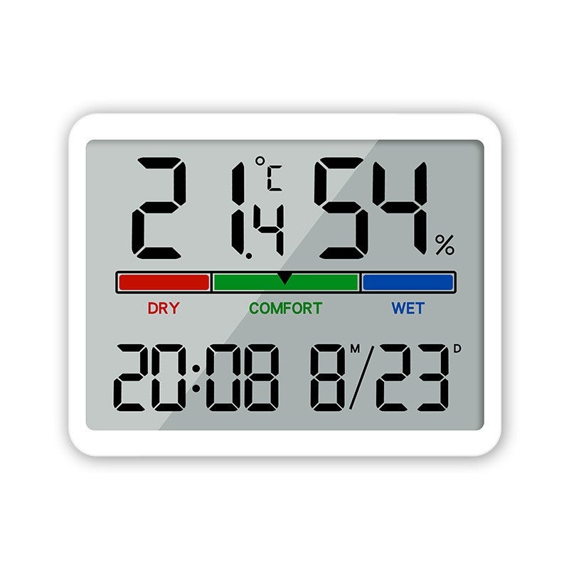 Smukły budzik LCD, do montażu na ścianie, wielofunkcyjny z wyświetlaczem temperatury, zasilany bateryjnie, biały 8280