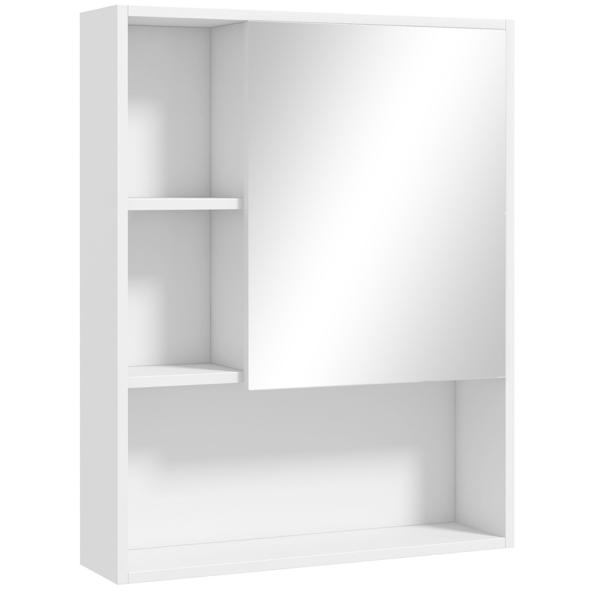 Szafka łazienkowa ścienna z lustrem, meble łazienkowe, 5 przegródek i regulowana półka, 60x15x76cm, kolor biały
