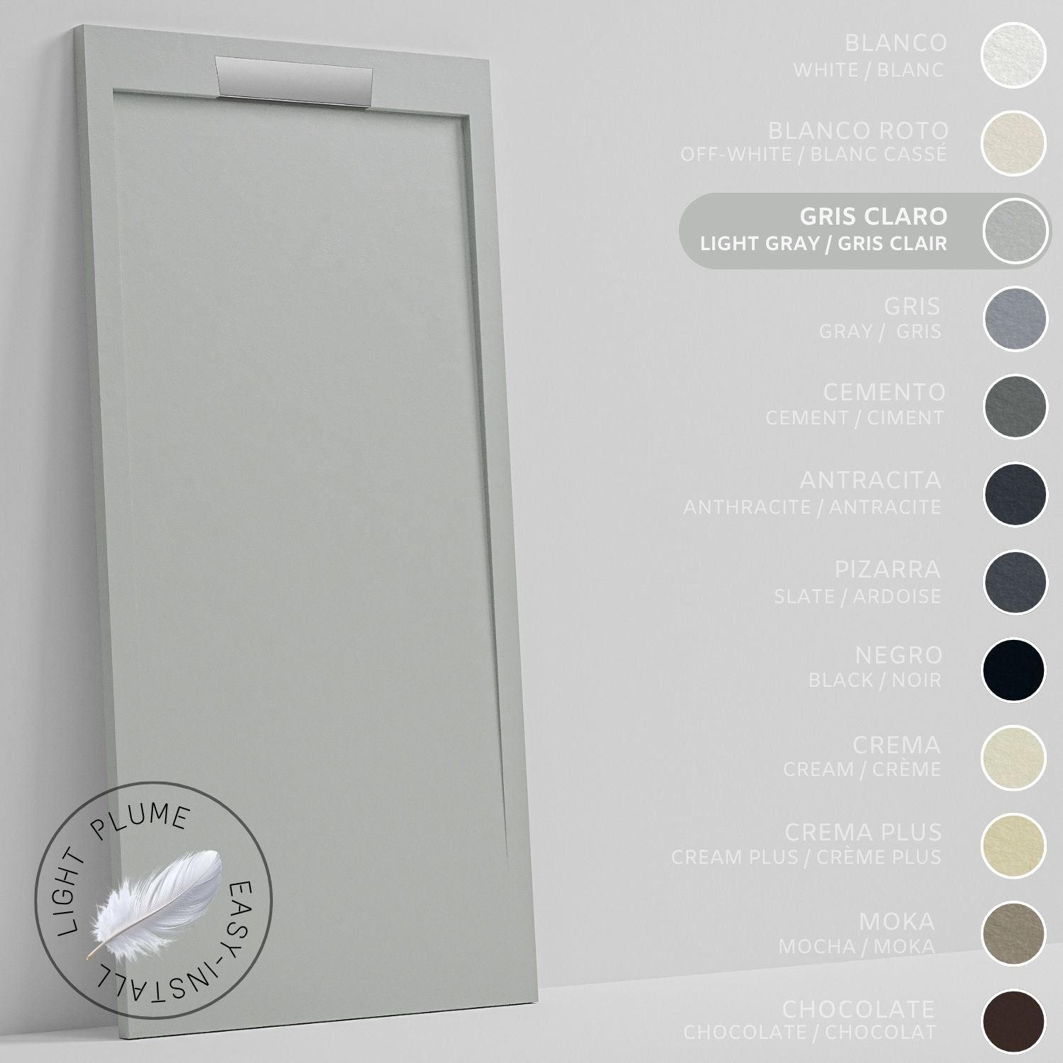 SOULHOME Lekki Brodzik z Żywicy tekstura Łupka – jasnoszary– 180x90- Niski 3cm– Elegancki