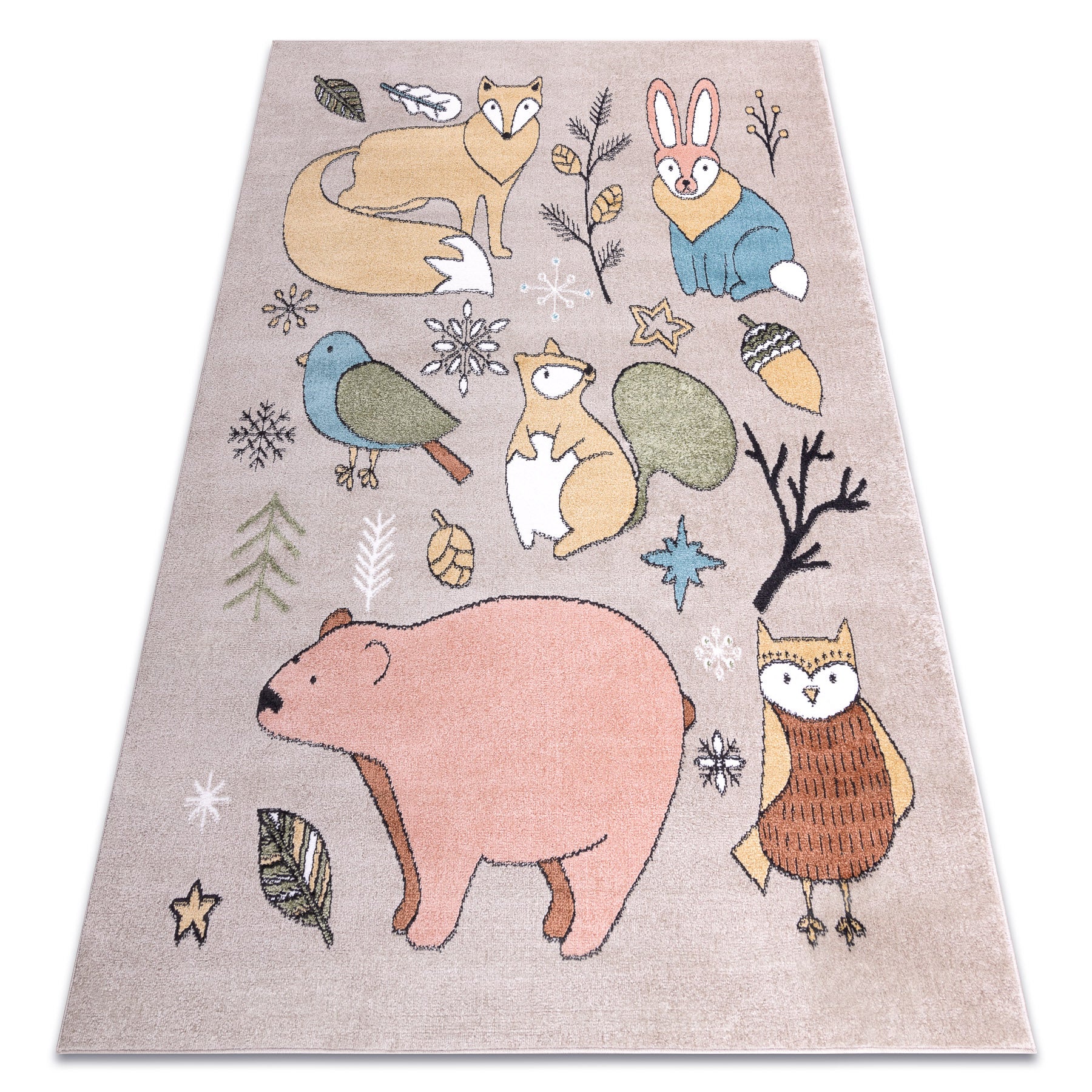 Dywan FUN Forester dla dzieci, zwierzęta, las beż 120x170 cm