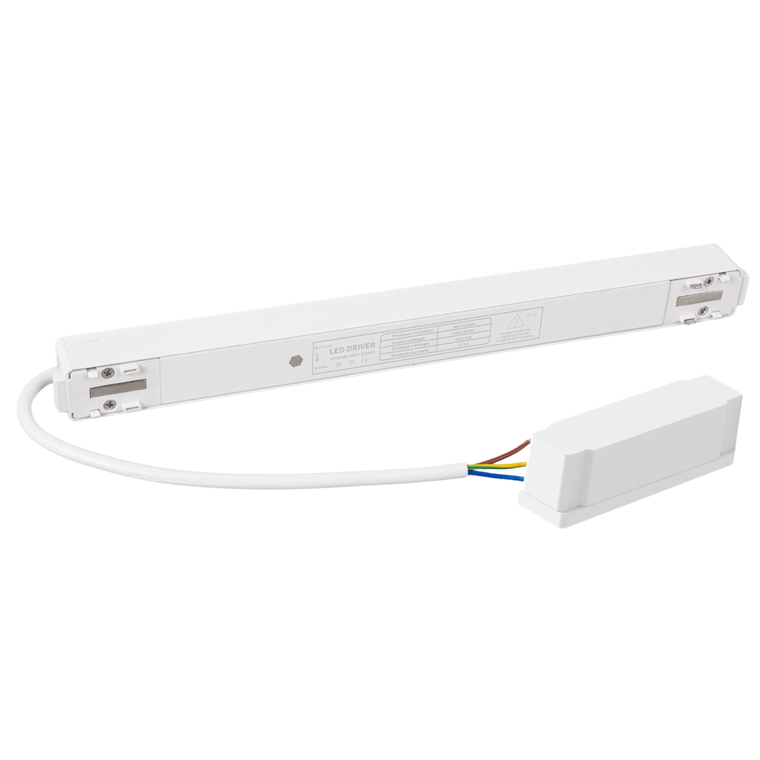 Zasilacz do szynoprzewodu magnetycznego LED 100W na szynę magnetyczną BIAŁY z zaślepką na przewód DC48V
