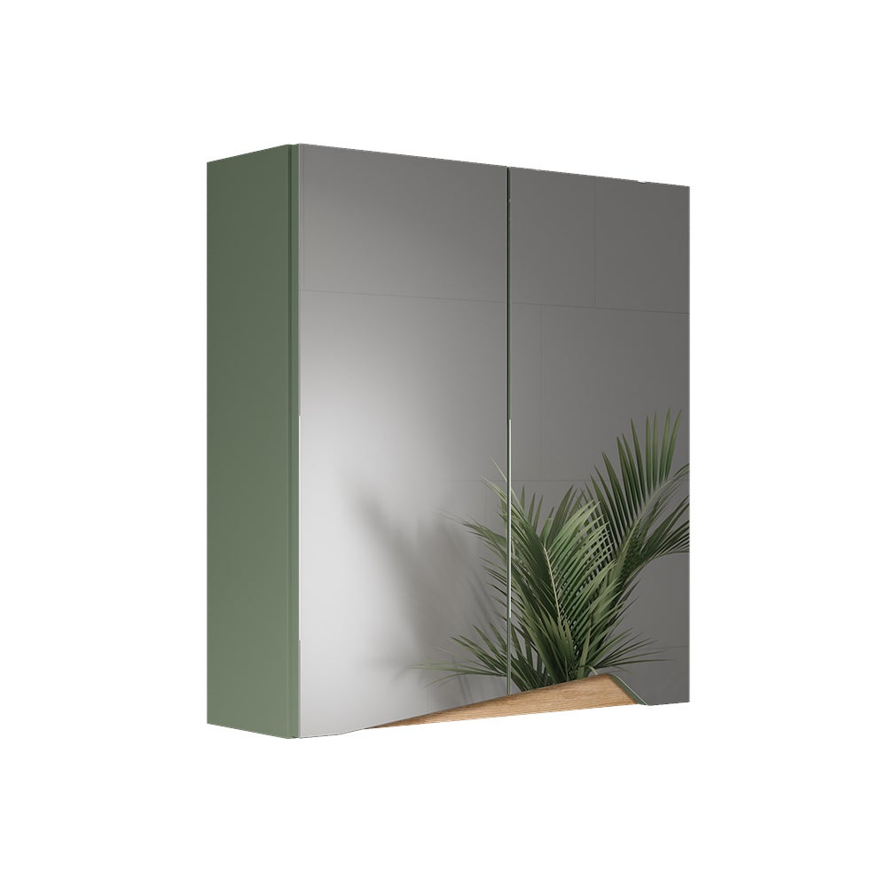 Vicco Szafka z lustrem w łazience Marelle, Zielony/rzemieślniczy, 60 x 67 cm z półką o regulowanej wysokości