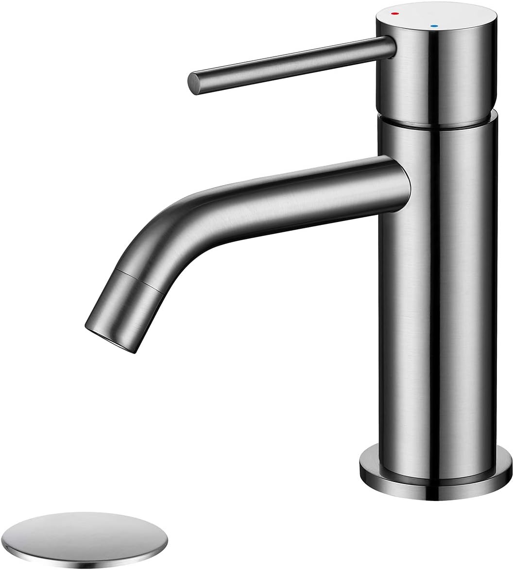 Bateria umywalkowa jednootworowa - wyjście wody ciepłej i zimnej, z elastycznym wężem 60 cm - przeznaczona do łazienek, umywalek itp. - 1 szt., szara