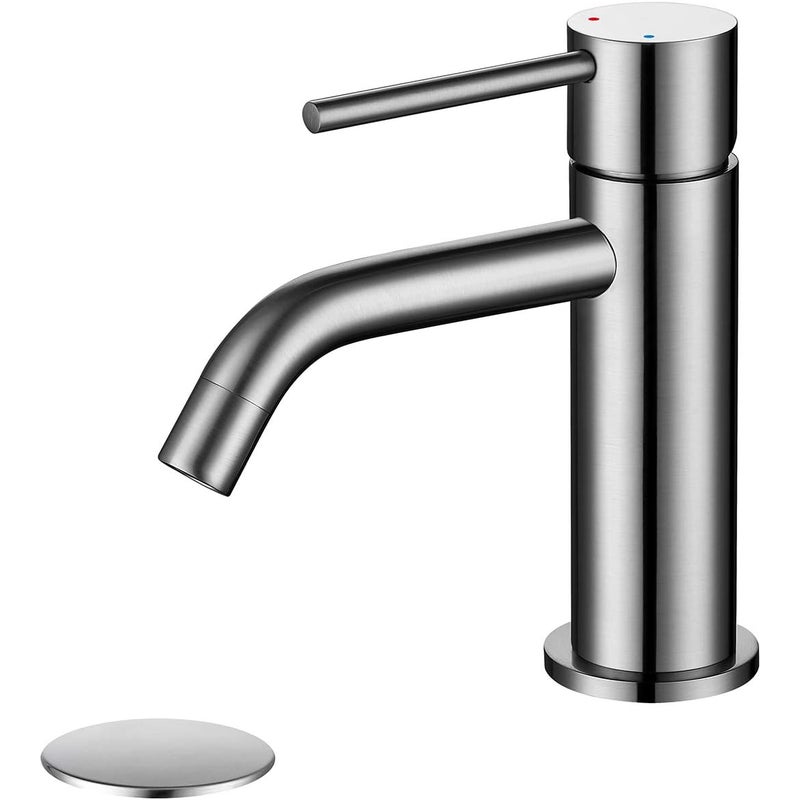 Bateria umywalkowa jednootworowa - wyjście wody ciepłej i zimnej, z elastycznym wężem 60 cm - przeznaczona do łazienek, umywalek itp. - 1 szt., szara