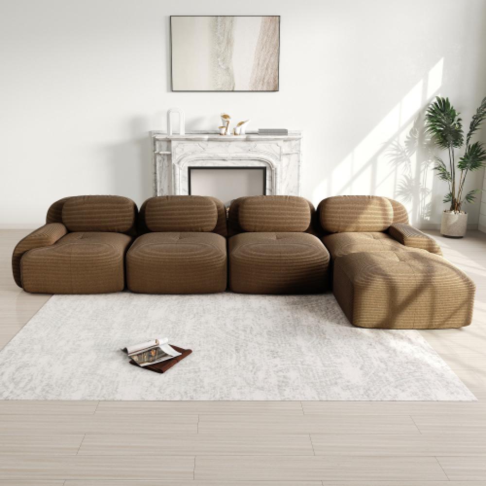Sofa 4-osobowa z miękkiego sztruksu, bezramowa, z wypełnieniem 32D, ergonomiczna, przyjazna dla zwierząt, pakowana próżniowo, nie wymaga montażu