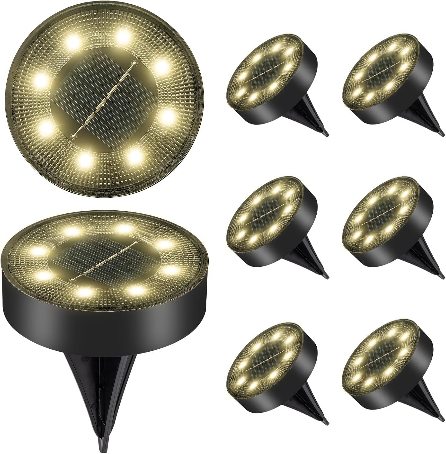 Zestaw 8 lamp solarnych do użytku na zewnątrz (ciepła biel), wodoodporne lampy solarne do ogrodu z 8 diodami LED (IP68), zewnętrzne reflektory solarne