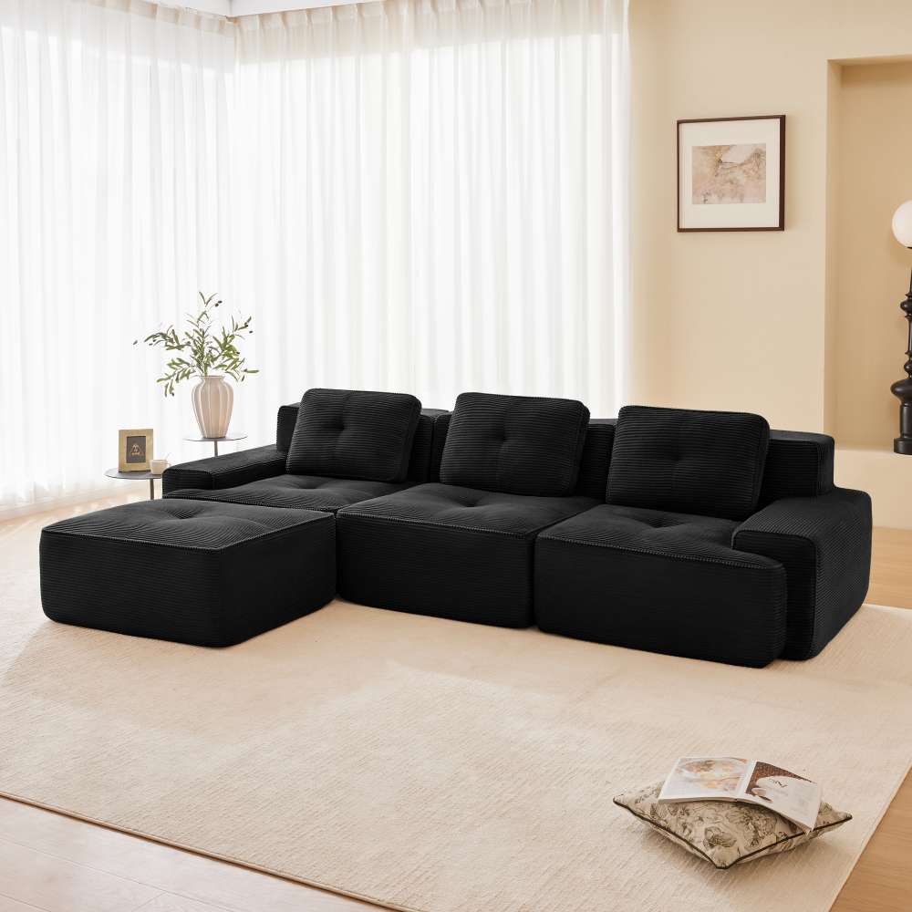 Sofa Cloud Modulsofa w kształcie litery L bez oparcia i pufy – 3-osobowa sofa z kordu, przyjazna dla zwierząt, nie wymaga montażu