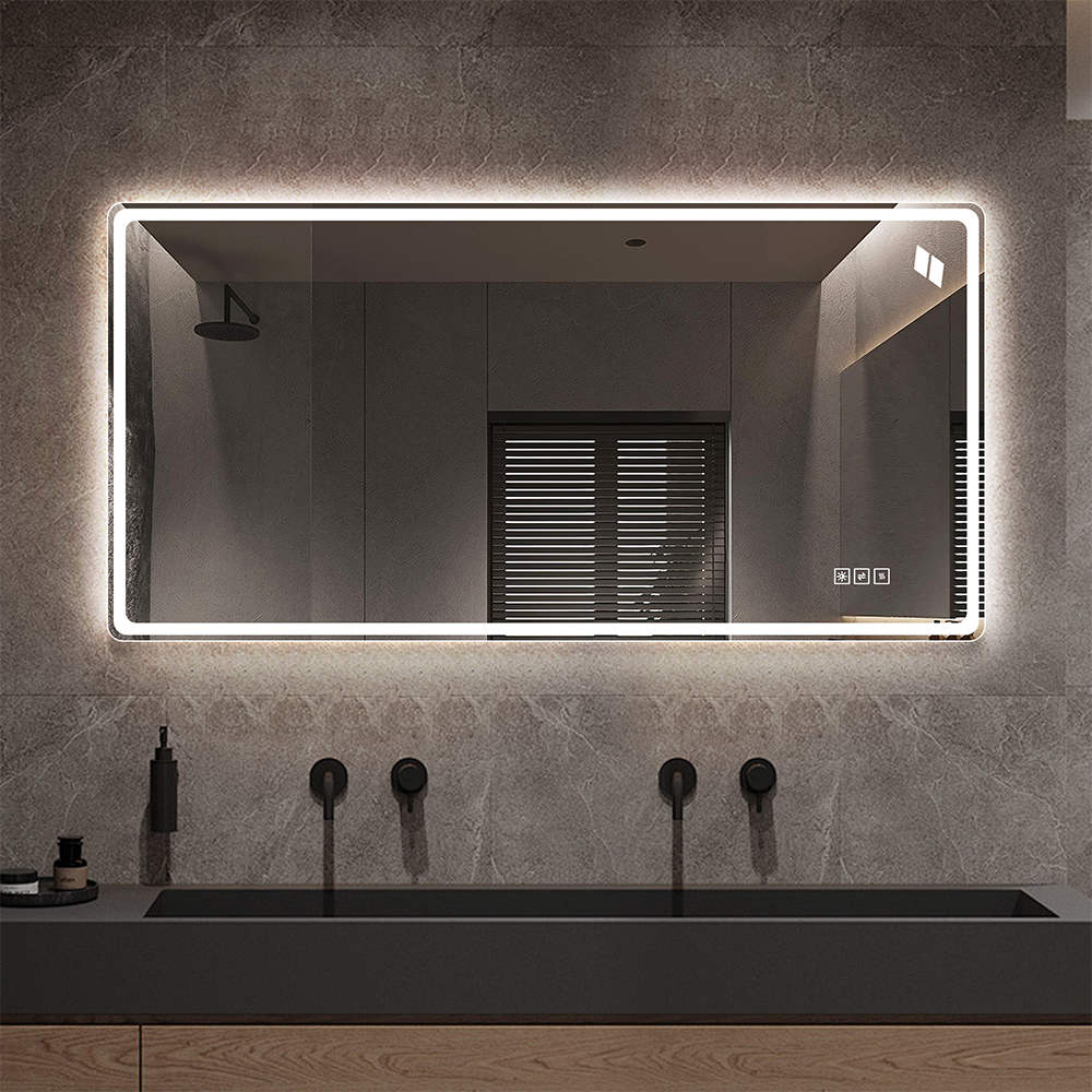 Lustro łazienkowe LED 60×120 cm podświetlane bez ramy, 3 tryby koloru, przeciwmgielne