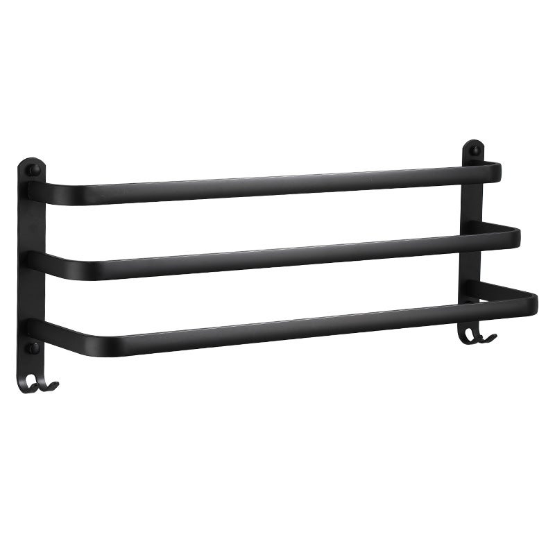 40cm Czarny Wieszak na Ręczniki do Łazienki Bez Wiercenia Ścienny Czarny Wieszak na Ręczniki z 2 Haczykami Aluminiowy Wieszak Kuchenny 3-warstwowy
