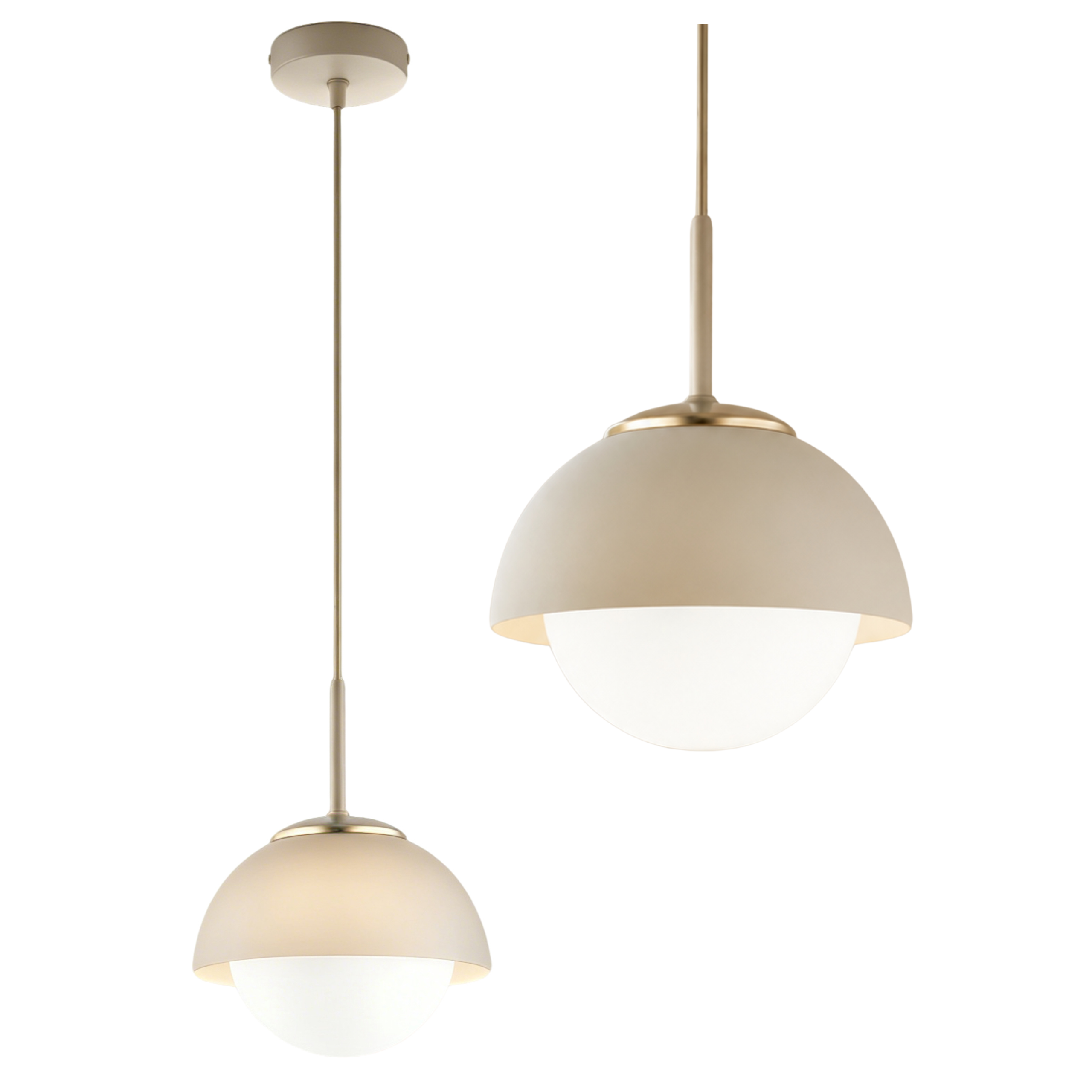 Lampa sufitowa wisząca E27 BEŻOWA Złota Mleczny klosz Szklana kula z regulowanym przewodem Kaszmir - LEDHOFF