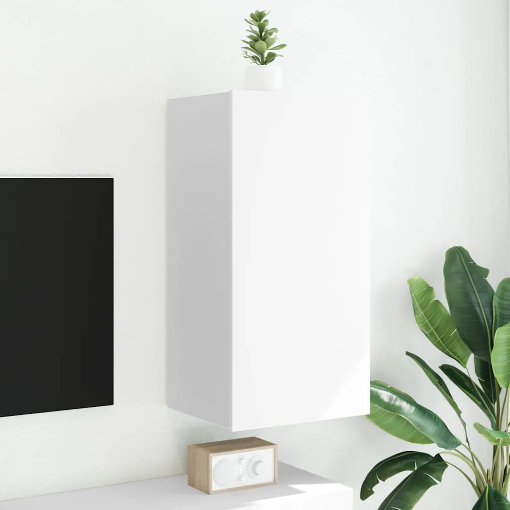 vidaXL Ścienna szafka TV z LED, biała, 40,5x35x80 cm