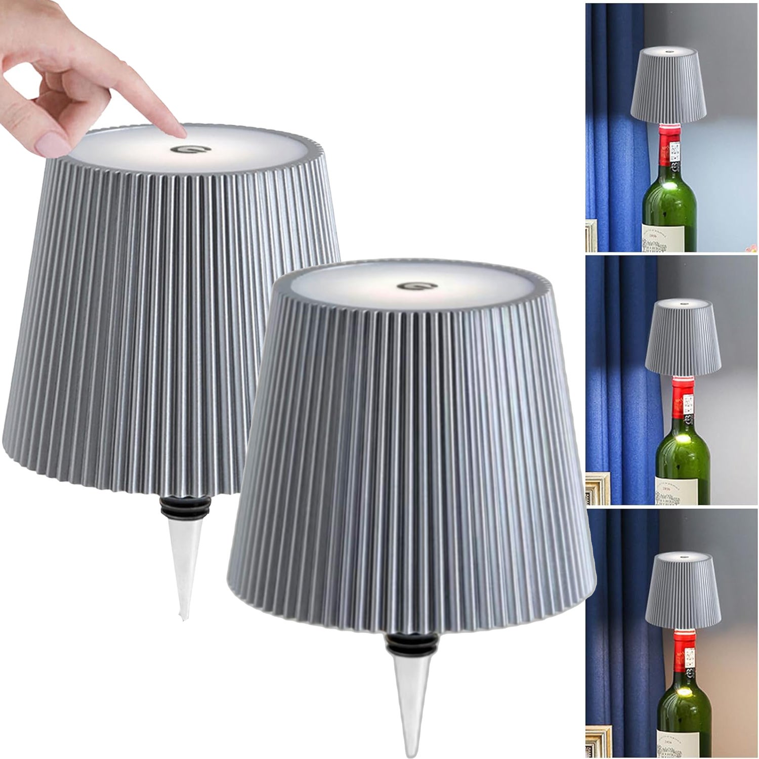 Zestaw 2 bezprzewodowych lampek stołowych LED, lampki stołowe LED, dotykowe, ładowalne, temperatura barwowa 3000-6000K