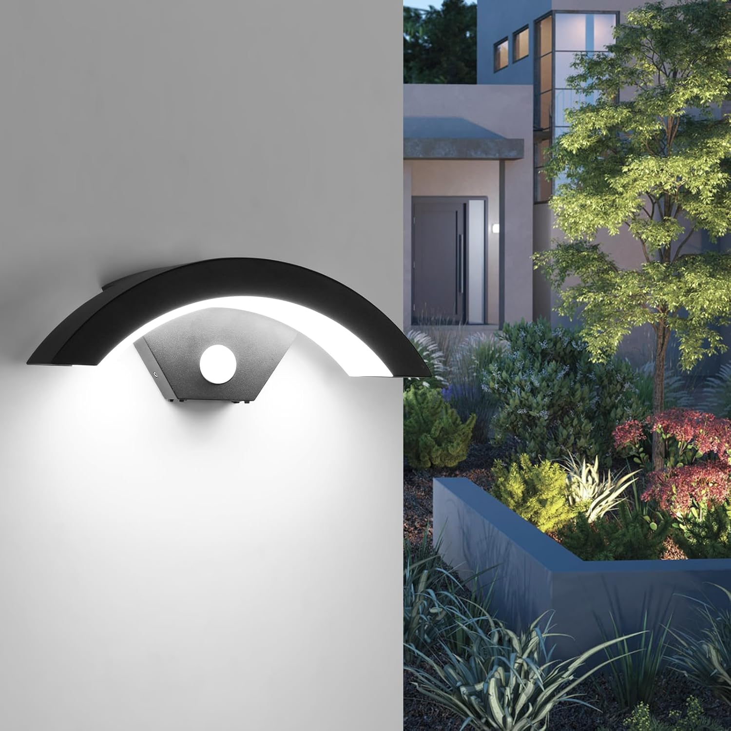 Zewnętrzna lampa ścienna LED 24 W z czujnikiem ruchu, nowoczesny design, wodoodporność IP65, białe światło
