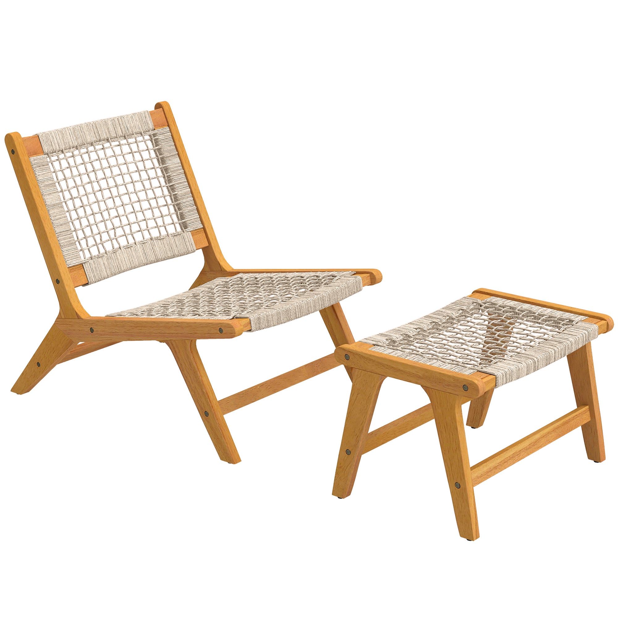 Dwuczęściowy fotel ogrodowy, drewno z certyfikatem FSC i rattan w stylu boho